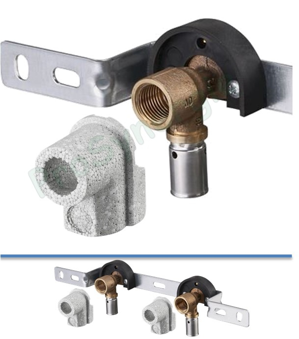 Console de fixation douche (court ou long - entraxe 80 à 150mm) murale à encastrer ´´Cofit P´´ à sertir multicouches Ø16 ou 20mm  + insonorisation