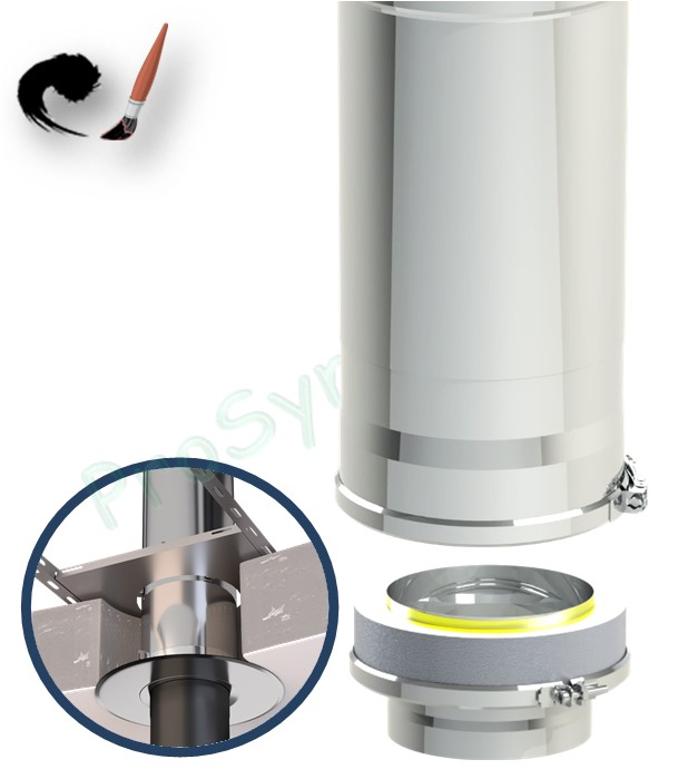 Kit S/Rampant - Conduit cheminée Isolé (Duoten) hauteur utile 1,4 mètres Int./Ext. = Inox 304 / (I 304 ou Galva) - Øint/ext 230/280mm