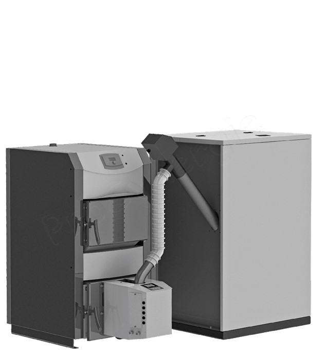 Kit brûleur à granulés Pell Eco 15 ou 55 KW régulateur électronique intégré (analyse T° + commande combustion, alimentation vis externe et sécurité) avec vis sans fin d´alimentation 1.5 mètres