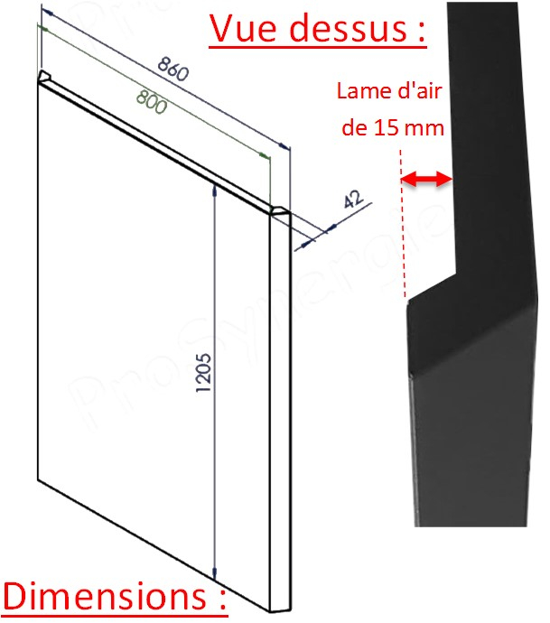 Plaque murale de protection (arrière du poêle) laqué noir, brun, rouille ou blanc, largeur 860 mm - isolée en laine de roche avec lame d´air