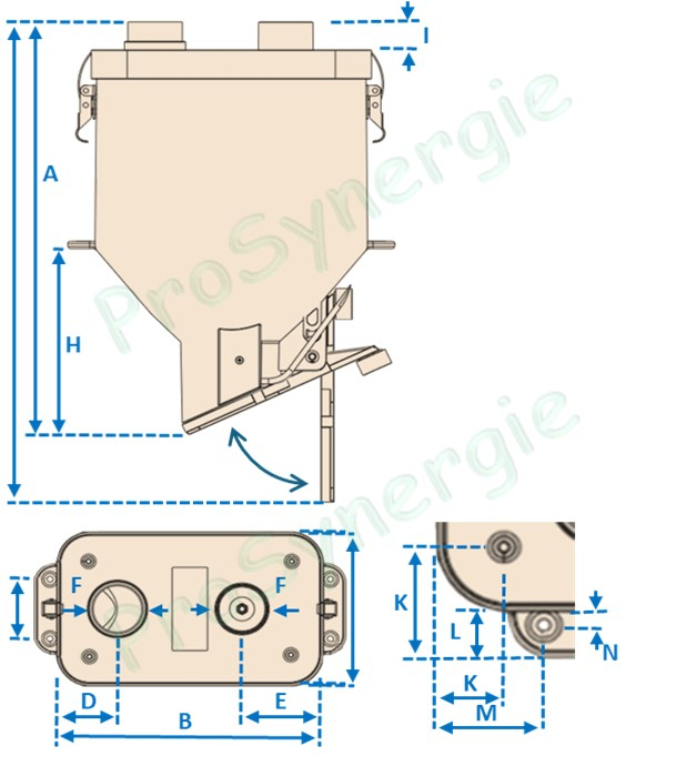 Dispenser - Doseur rectangulaire automatique à clapet 6 litres (livraison gravitaire) raccordement Ø 45 mm LxHxP= 257x400x156mm
