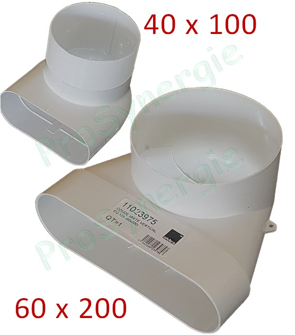 Coude 90° Vertical Mixte pour bouche Minigaine Aldes - Ventilation (VMC) - 40 x 100 ou 60 x 200 mm vers Ø 80 ou 125 mm