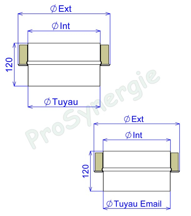 Raccord d´adaptation ´´simple/double´´ Inox 316 laqué Noir (RAL 9005) pour conduit de fumée Isolé Duoten Øint/ext 150/200mm raccord Mâle Ø 150 et 153mm (tuyau simple inox ou émail)