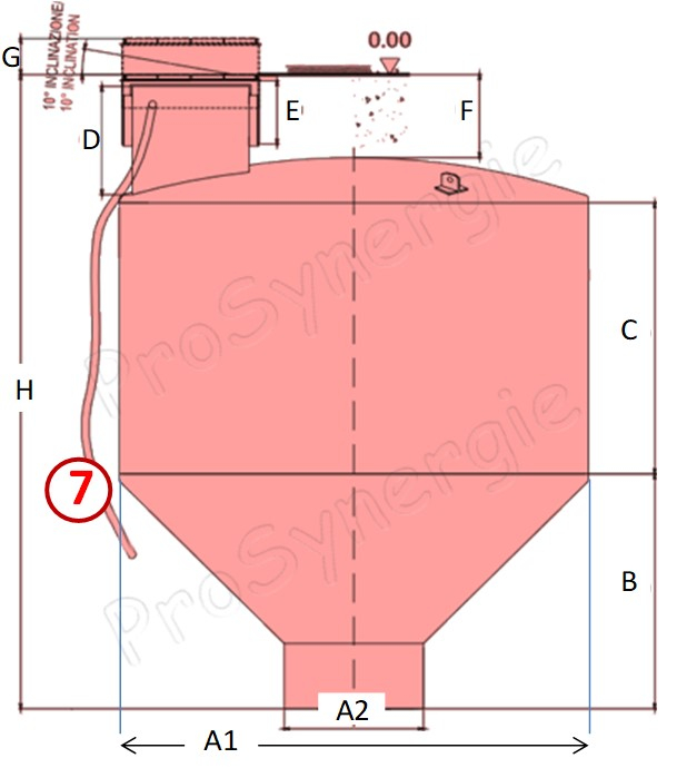 Terratank 6 m³ - Silo à enterrer avec regard de visite et passage d´homme - stockage granulés 6 650 litres (~ 4 200 kg) - Ø x H = 2550 x 2750 mm avec buse de captage pré-raccordée (aspiration/refoulement) Ø50mm