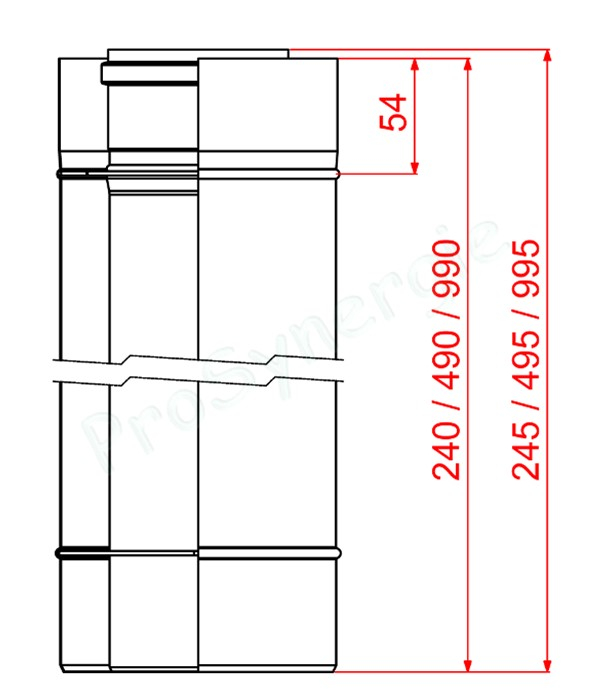 Tuyau concentrique BIOTEN poêle granulé (pellet) Øint./ext. 80/125 mm Inox 316 / Galva peint noir (RAL 9005) longueur 1m (95cm utile)