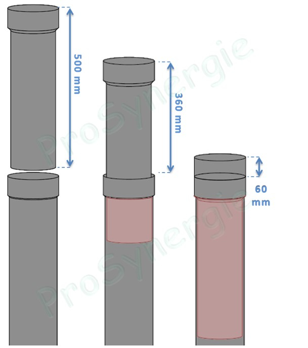 Tuyau de poêle coulissant (dans autre tuyau rétreint +bague blocage) de 6 à 36cm utile acier émaillé 1mm noir mat Ø 100 à 180mm