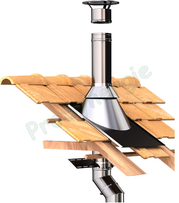 Solin et collet pour conduit de fumée Ø ext 139 mm - Inclinaison de toit 30 à 45° avec bavette plomb