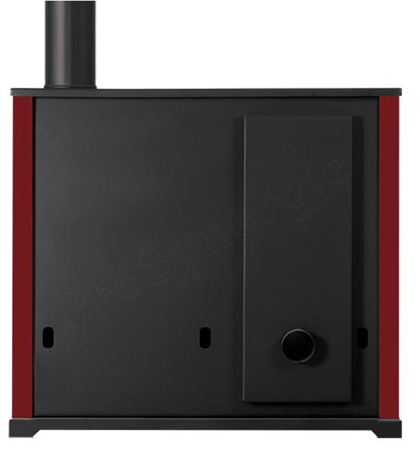 Practik Lux - Cuisinière à bois, ecodesign, classe A+, Puissance nominale 9,5 kW, Min/Max 7,5/12 kW, Rendement > 87%, LxPxH = 930x530x840, jaquette bordeaux, plateau de cuisson céramique