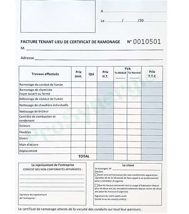 Carnet de ramonage - 50 attestations et factures de ramonage