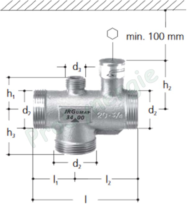 Mitigeur thermostatique centralisé JRGUMAT JRG34 - GN Ø 1/2´´ (G Ø 1´´1/8) - Débit 1.44 m³/h - 20 à 30 °C