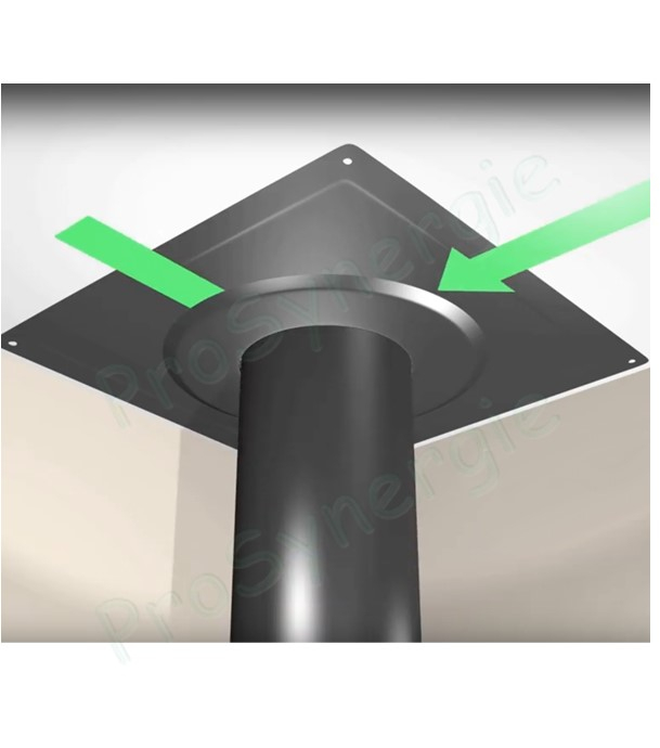 Rosace de finition inox laqué noire RAL9005 (mur ou plafond) Øext. 223mm pour conduit de fumée Ø 100mm avec 3 pattes fixation aimantées
