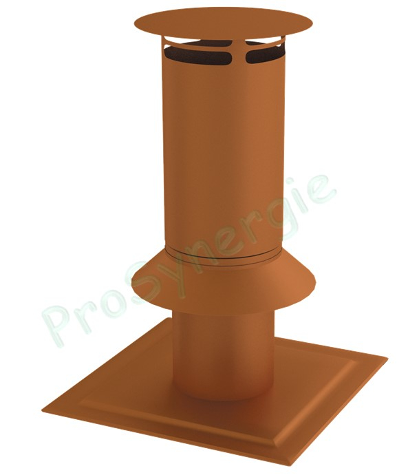 Terminal de cheminée C9 pour conduit Technaflon Ø 100 mm Inox Laqué brun-orangé Hauteur 40 cm, embase carrée 35x35 cm, + joint d´étanchéité flexible