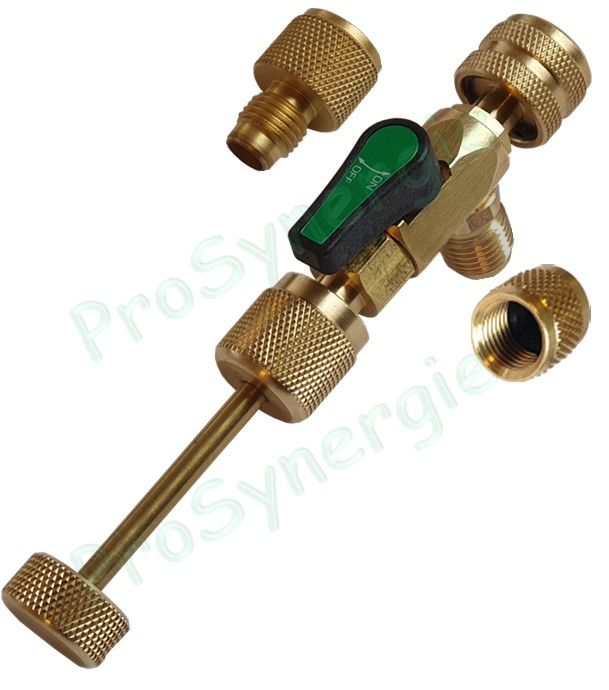 Outil démonte et remplace valve Schrader Raccord 1/4´´ et 5/16´´ SAE + Sortie 1/4´´