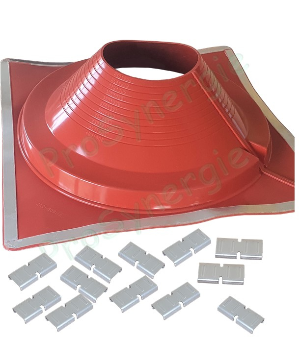 Etanchéité souple SolFlexe Silicone rouge (200 °C maxi) n°9 Ø 240-508 mm - Ouverture latérale possible et embase carrée