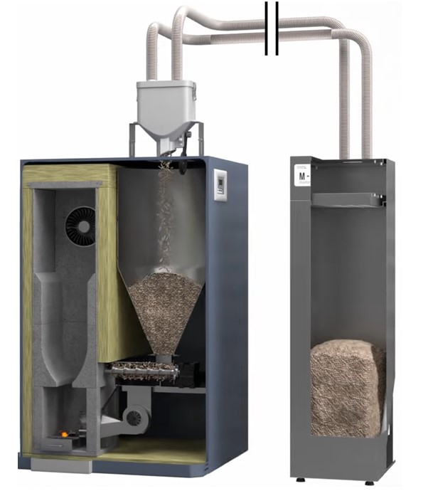 M-TANK - Réservoir granulés 200 ou 330 litres équipé d´un moteur de transfert pneumatique d´une régulation et d´une sonde de niveau (doseur non compris)
