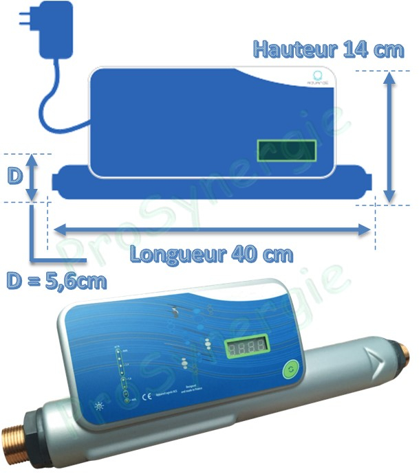 Anti-tartre électronique multifonctions - Comptage de débit et de volume deau - Détecteur de fuites -  1'' (26x34) livré avec réductions laiton 3/4''