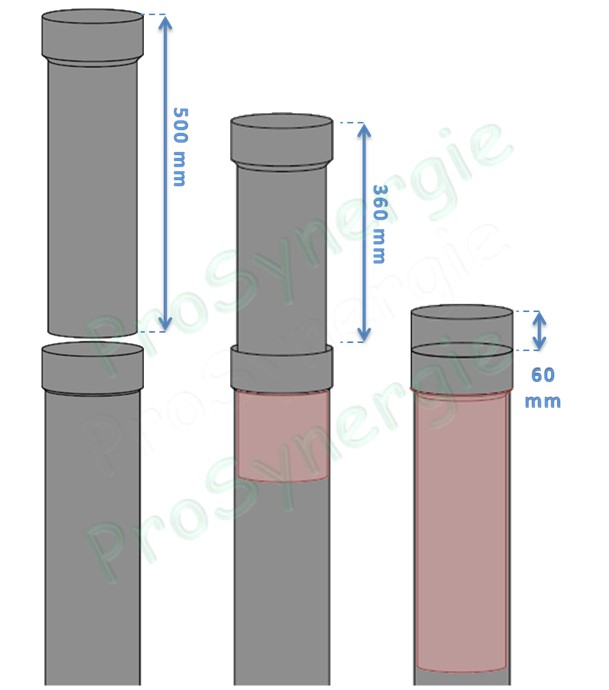 Tuyau de poêle coulissant (dans autre tuyau +bague blocage) de 6 à 36cm utile acier 0,7mm émaillé brun Ø 125 à 153mm
