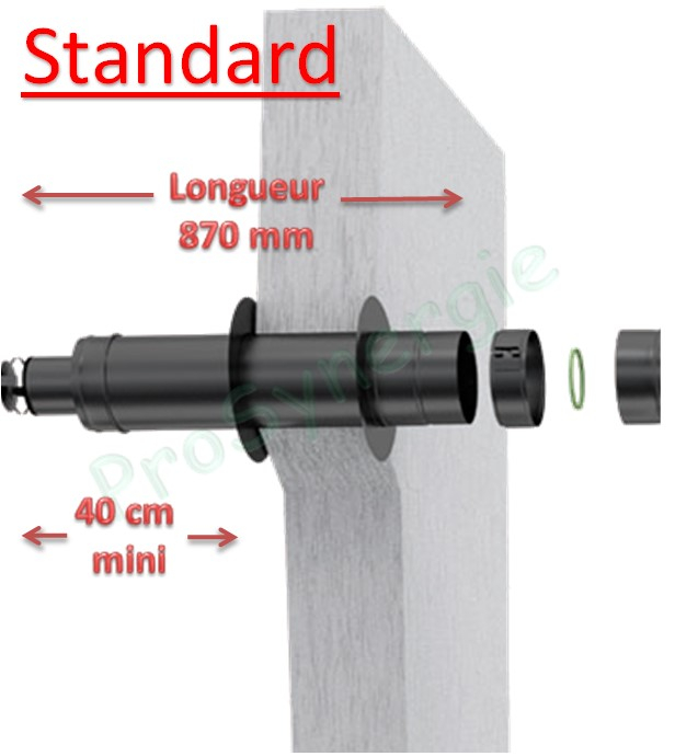 Terminal horizontal concentrique Bioten Ø 100/150 mm long. 870 mm (+ 2 rosaces de finition murale)