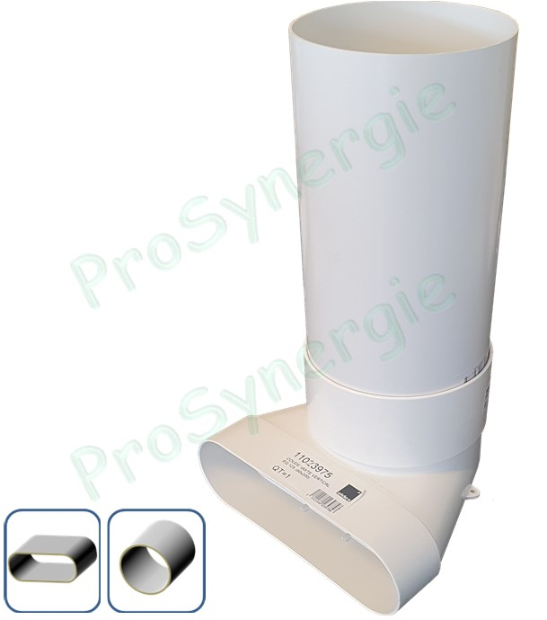 Coude rallongé 90° Vertical Mixte pour bouche Minigaine Aldes - Ventilation (VMC) - Section 60 x 200 mm - Circulaire Ø 125 mm
