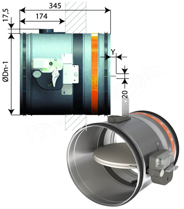 Clapet coupe-feu encastrable pour gaine de ventilation Ø 200 mm, Mécanisme Autocommandé, résistance au feu 60 mn