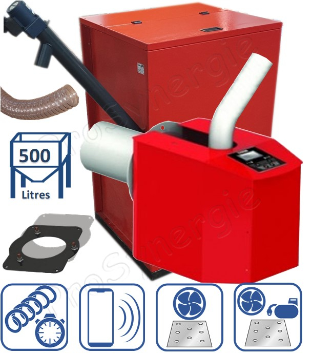 Kit Brûleur granulés ''Confort'' 40 KW (extension pour chaudière Burnit type WBS) + Vis d'alimentation 1.5 mètres et silo de stockage 500 litres