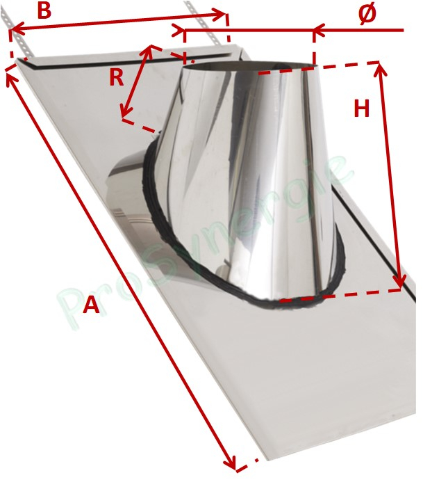 Solin Inox Ardoise et collet pour conduit de fumée Ø ext 200 mm - Inclinaison de toit 30 à 45°