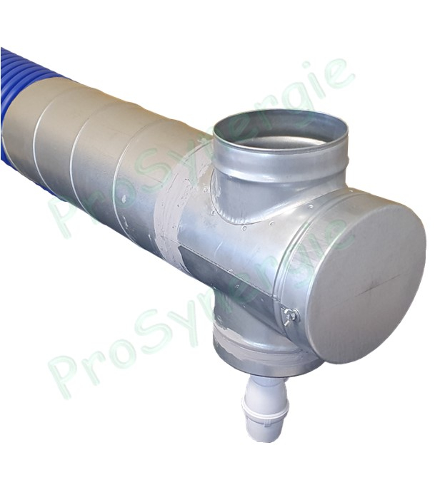 Adaptateur pour échangeur (Puits géothermique) Øext. 200mm avec trappe de visite + siphon de condensat - raccordement réseaux ventilation Ø 160mm