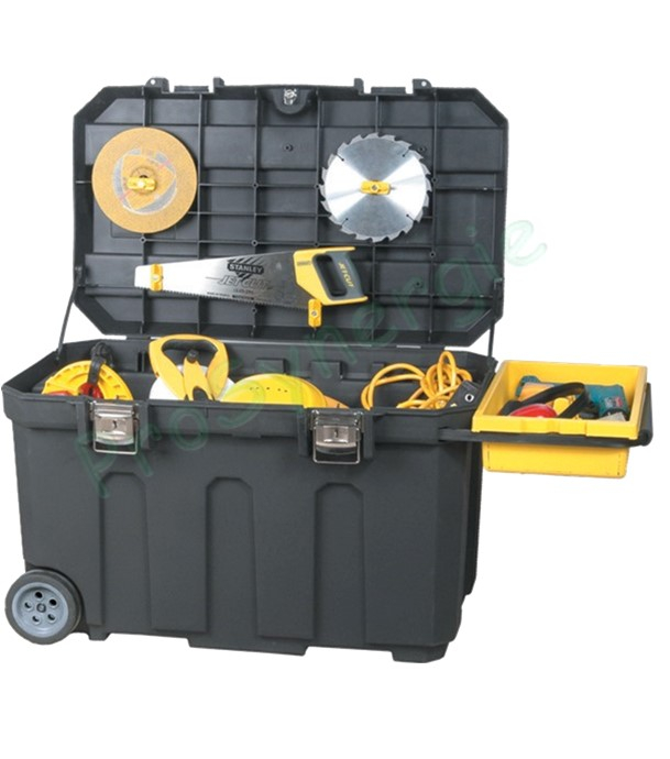 Coffre de chantier Professionnel 190L Roulante avec plateau de rangement - Taille 96 x 59 x 58 cm