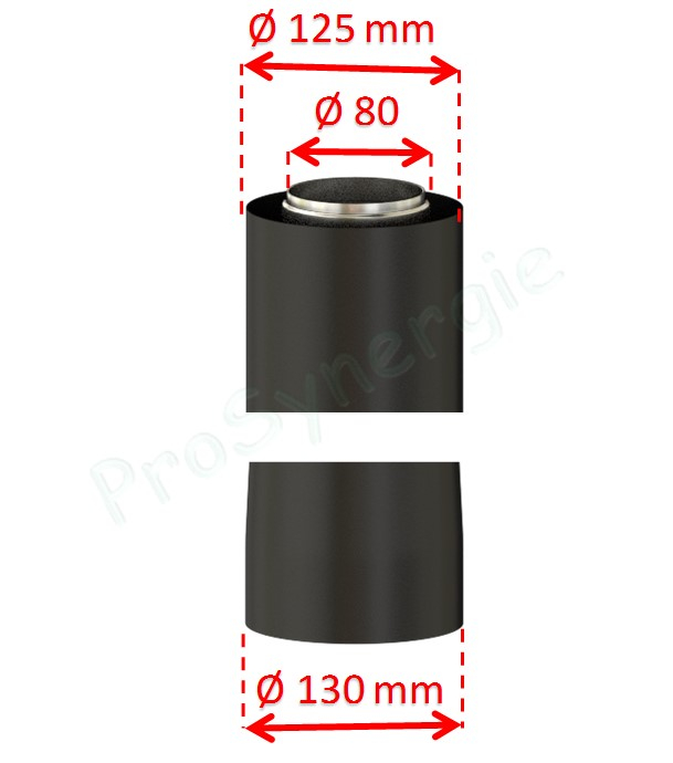 Conduit de départ télescopique Concentrique BIOTEN étanche - Inox/Galva - L = 58 à 94 cm - Ø80/130 mm vers Ø80/125 mm