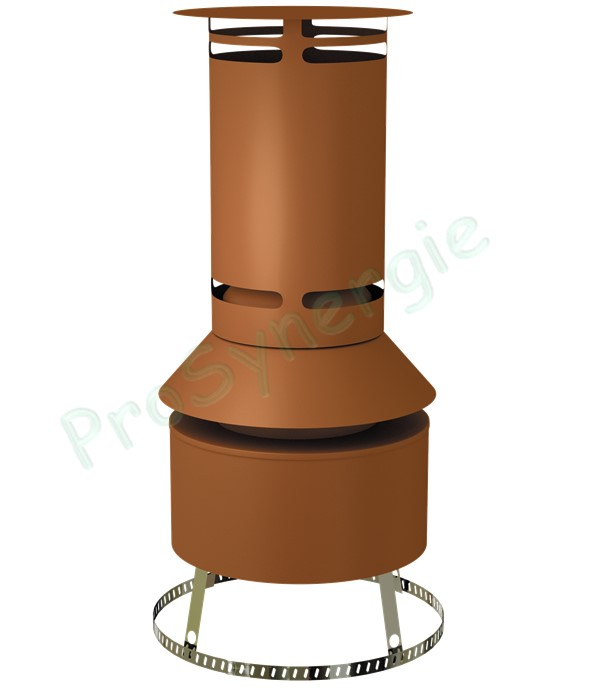 Terminal mitron pour conduit Technaflon Ø  80 mm Inox Laqué brun-orangé Hauteur 45 cm, embase carrée 35x35 cm, + joint d´étanchéité flexible