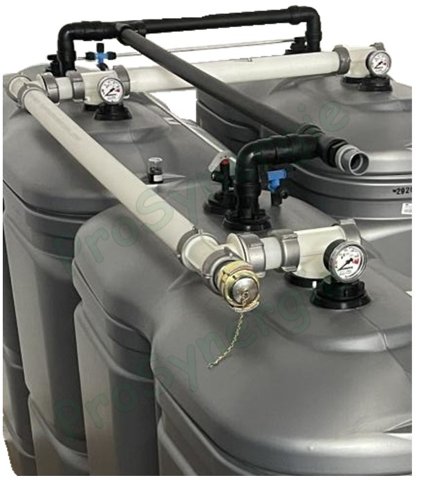 Ensemble cuves à Fioul/GNR PEHD double enveloppe 3 000 litres (3 cuves 1 000 litres accouplées en L)