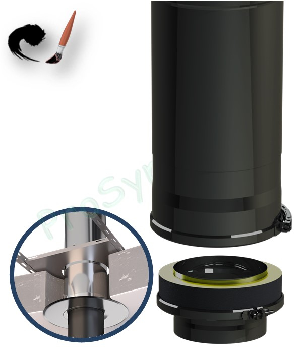 Kit S/Rampant - Conduit cheminée Isolé (Duoten) hauteur utile 1,4 mètres Int./Ext. = Inox 304 / (I 304 ou Galva) laqué noir (RAL9005) - Øint/ext 180/230mm