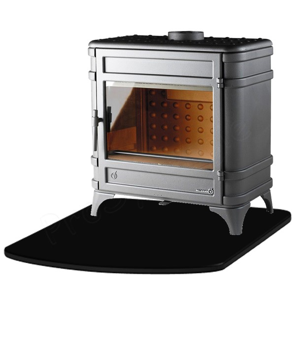 Plaque acier 1.5 mm (protection plancher pour poêle) cintrée avec revêtement émail noir RAL9005 - Long. x Larg. = 750 x 800 mm
