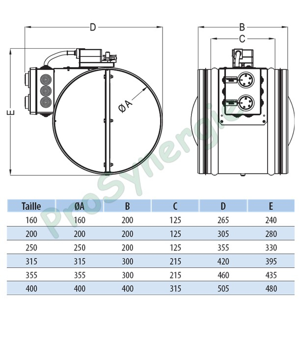 Registre Ø 160 motorisé RETD avec 2 thermostats réglables 0-40°C