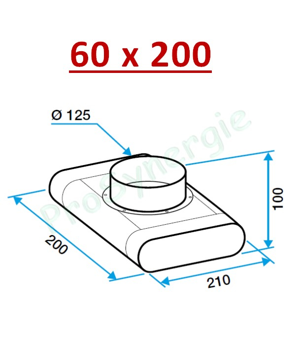 Té Vertical Mixte pour bouche Minigaine Aldes - Ventilation (VMC) - Section 60 x 200 mm vers Ø 125 mm