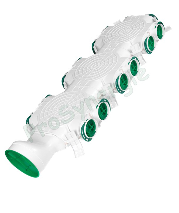 Caisson de répartition axe horizontal, Ø160, 14 bouches Ø75 pour réseaux de ventilation rond type Optiflex