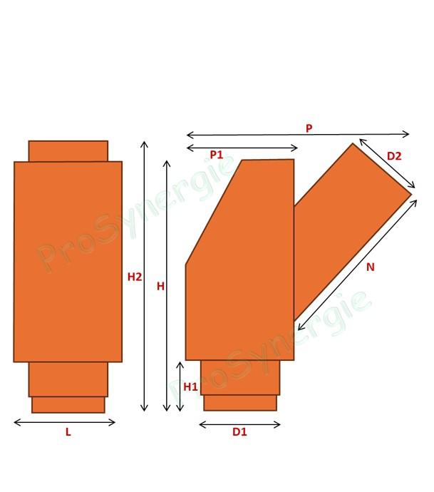 Clapet anti-retour (flamme et chaleur) à opercule basculante Haut=180mm raccord. 45° Ø 55/60mm pour alim. granulés
