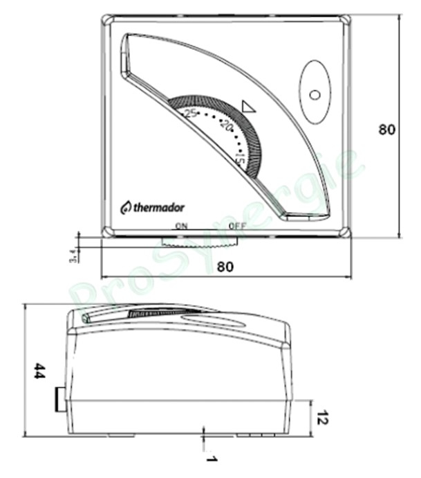TA2 - Thermostat d´ambiance mécanique IP20 - T° réglable de 5 à 30°C - Contact inverseur 16(2.5)A 250Vac - Interrupteur marche/arrêt