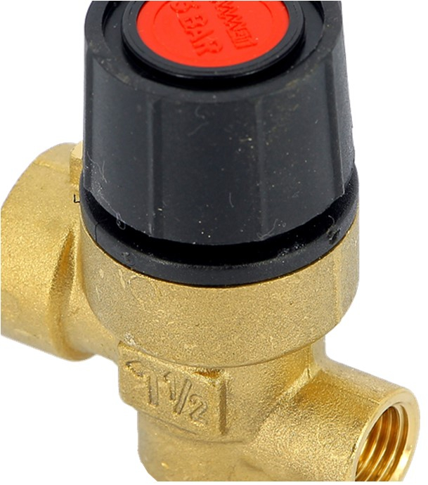 Soupape laiton NF 3 bars 110°C sûreté chauffage (P < 100 KW) avec mano - F Ø 1/2''