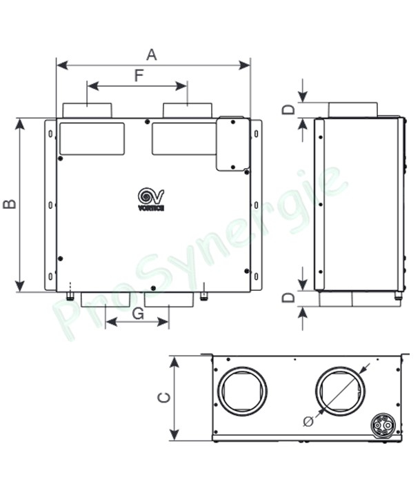 Phantom Mini - VMC Double-flux basse consommation 125 m3/h, en faux-plafond, 4 piquages Ø125 mm, programmable, alimentation 230 V,64 W max., trois vitesses de fonctionnement