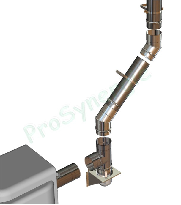 Coude Fumisterie à 90° (3 secteurs) Rigidten Inox 316 (4/10ème) avec bride - Ø 125 mm