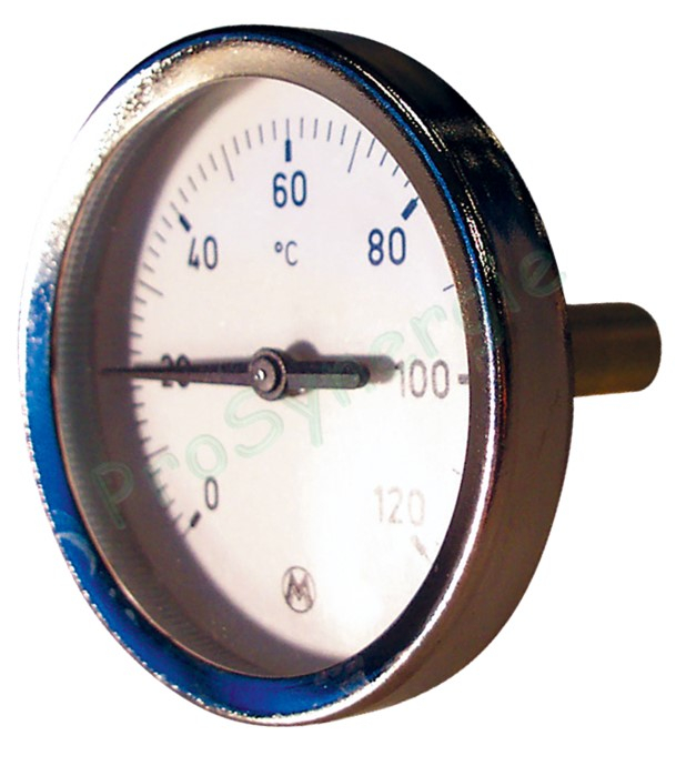 Thermomètre Plongeur à Cadran axial avec Doigt de gant Ø 1/2´´ - Plongeur L 100 mm - Cadran Ø  63 mm - Plage 0 à 120 °C