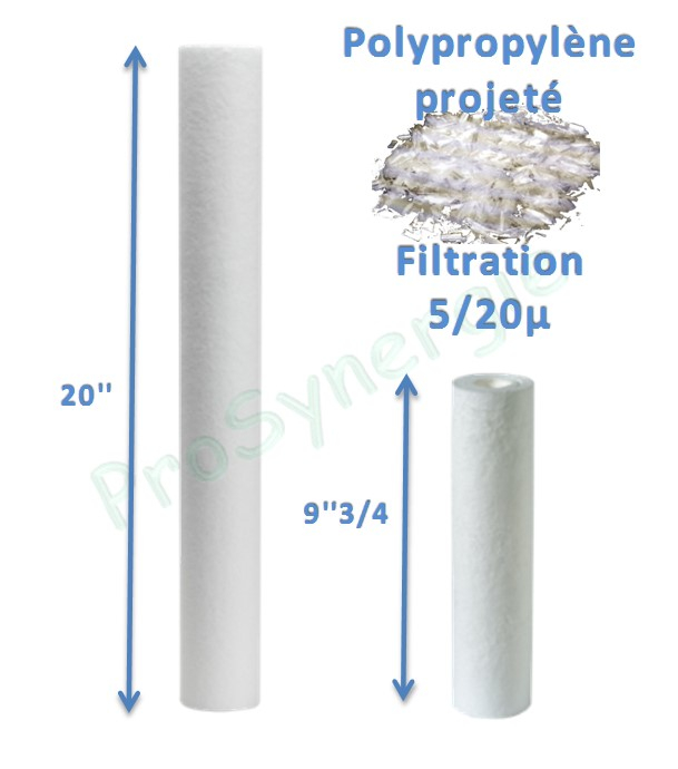 Cartouche polypropilène projeté (Filtration des sédiments dans l´eau) - Précision : 20 µ - Hauteur  9´´3/4