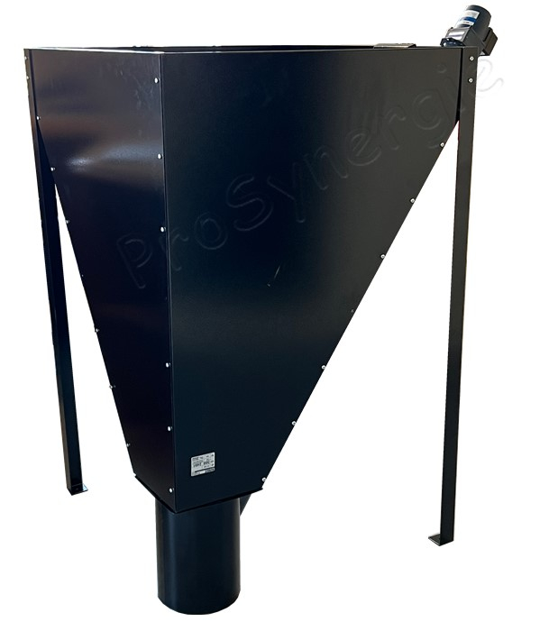 Silo granulés Noir 300 litres (environ 210 Kg) acier galvanisé sur pieds avec crochet de vis et pot de raccordement orientable - HxLxP = 1296x818x821mm