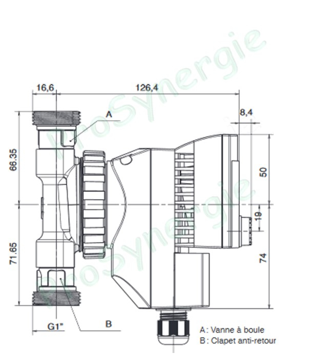 Circulateur bouclage (horloge + désinfection + mesure T°) eau chaude sanitaire (potable) SB 04-15 Thermo´Clock - Jusquà 0.35m3/h et 10 bars (hauteur 138mm ØM1´´ - clapet et vanne intégrés)