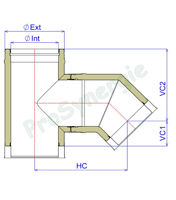 Té 90° Isolé Duoten Int./Ext. = Inox 316 / 304 (longueur 419 mm utile) - Øint/ext 200/250 mm