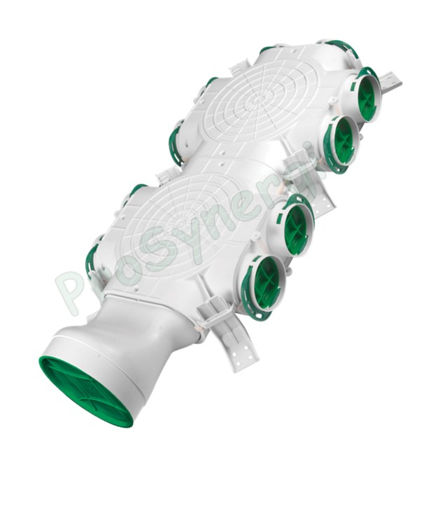 Caisson de répartition axe horizontal, Ø160, 10 bouches Ø75 pour réseaux de ventilation rond type Optiflex