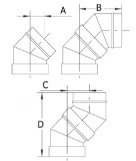 Coudes Fumisterie à 45° (2 secteurs) Ten Inox 304 Pro - Ø 125 à 280 mm