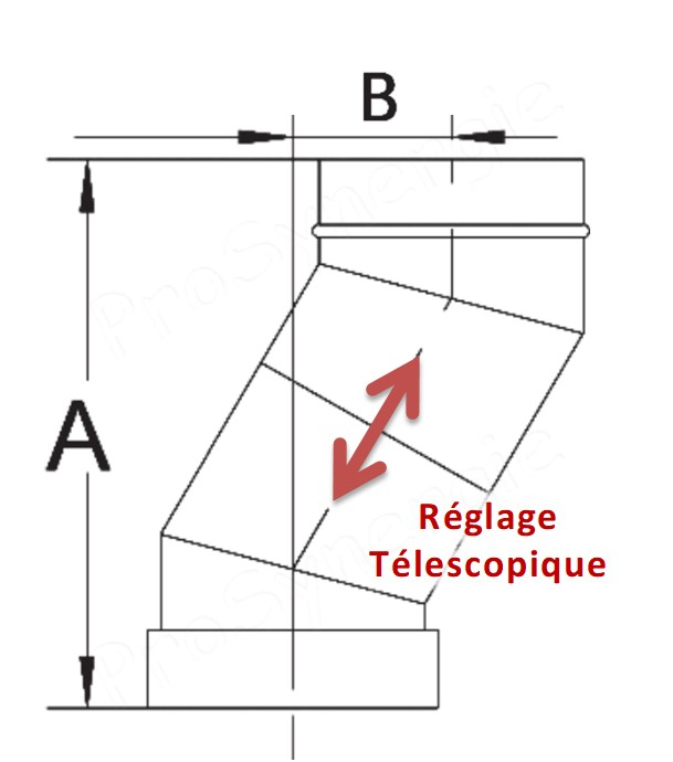 Coudes Télescopique désaxage (environ 12cm) Fumisterie à 30° (3 secteurs) Ten Inox 304 Pro - Ø 125 à 280 mm