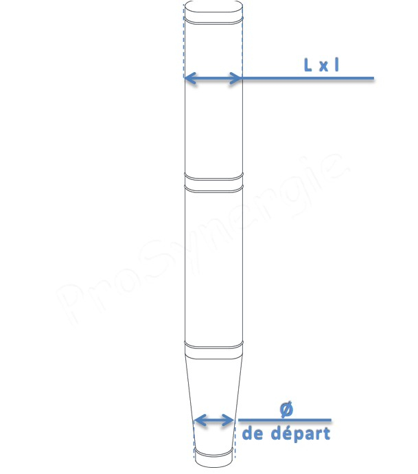 Mitre de Départ bas Ovale (conduit étroit) longueur 500 mm (440 mm utile) Inox 316 (6/10ème) - section 110 x 165 mm vers Ø 139 mm